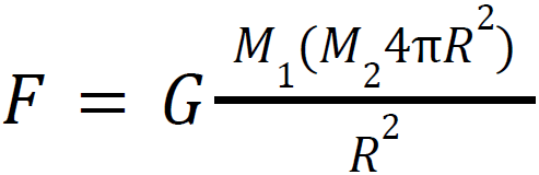 Gravitational force of all M2 at R distance from M1